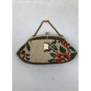 Vintage Handmade Needlepoint Saddle Clutch With Gold Chain and Original Tags NWT